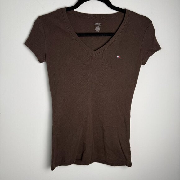 Tommy Hilfiger Tee Womens 2007 Basic V Neck Chocolate Brown Size XS - Picture 1 of 6